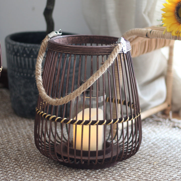 Stylish lantern made of rattan with wooden frame Bowlift