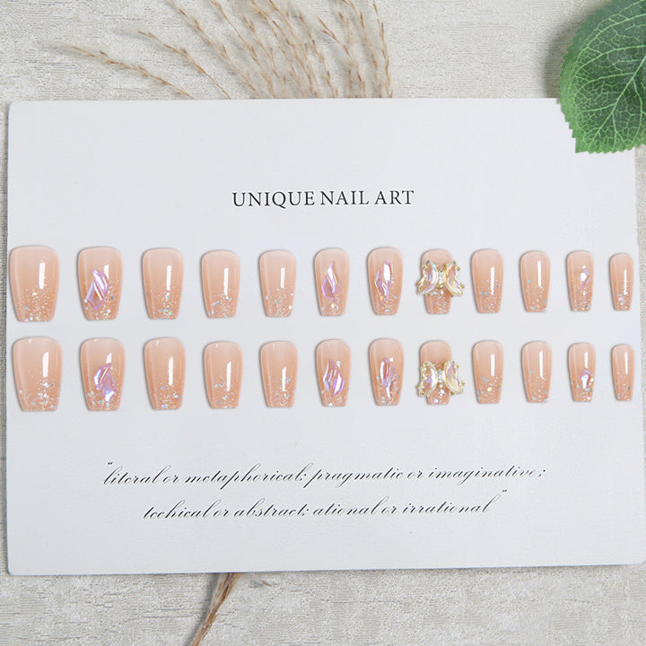 Acrylic Nail Set with Glitter and 3D Butterfly Decorations Bowlift