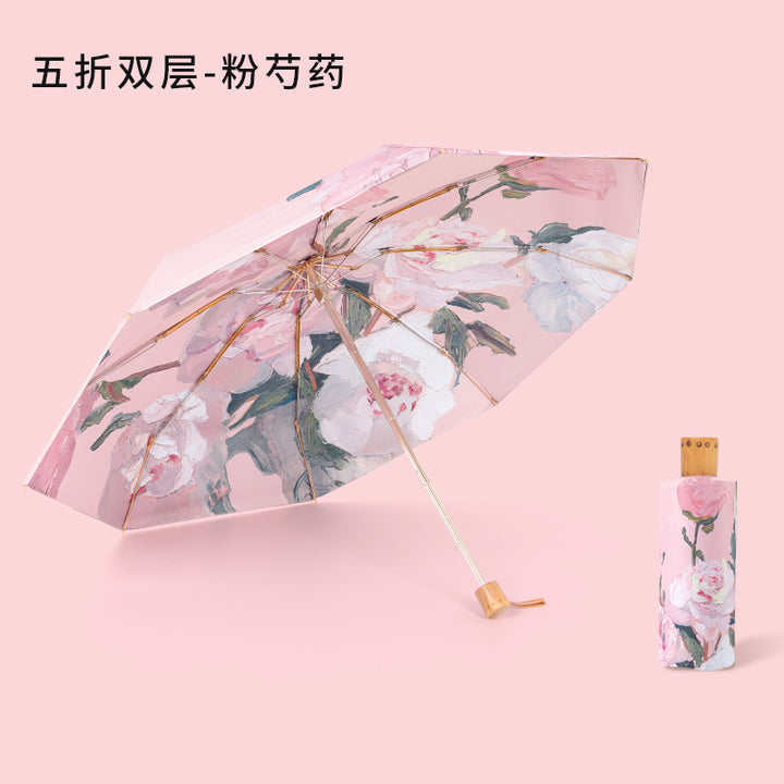 Women's elegant folding umbrella with floral patterns Bowlift