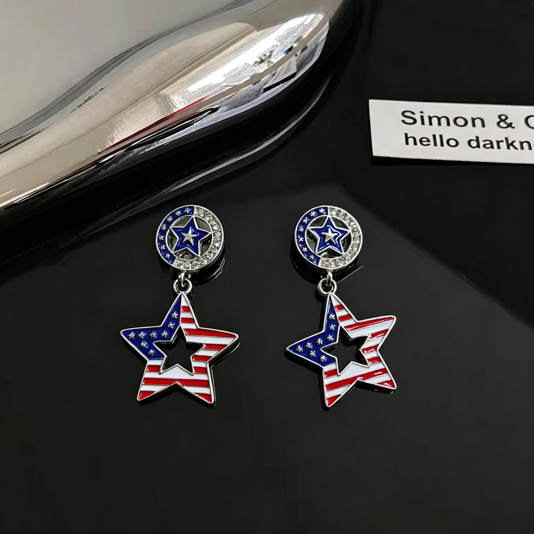 Ladies hanging earrings with star pendant and enamel flag motif Bowlift