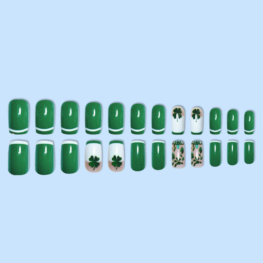 Glamorous Press-On Nail Art Set with Clover Motif Bowlift
