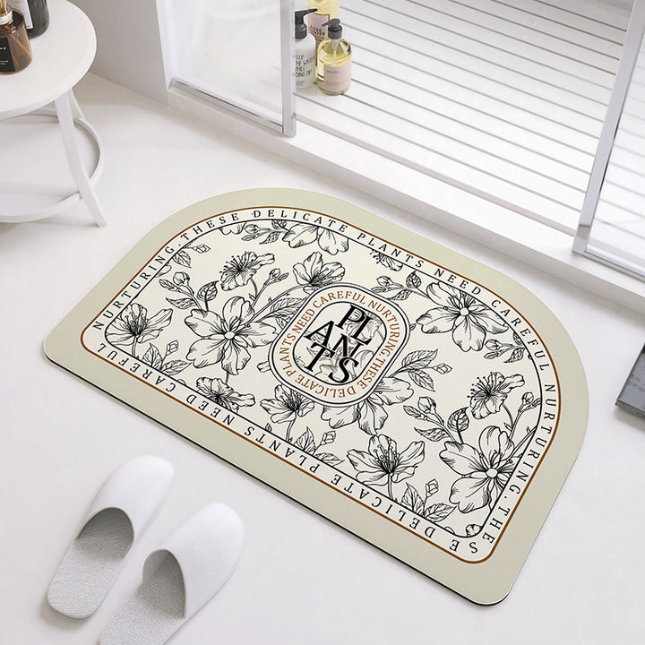 Unisex Oval Floral Pattern Bath Mat Bowlift