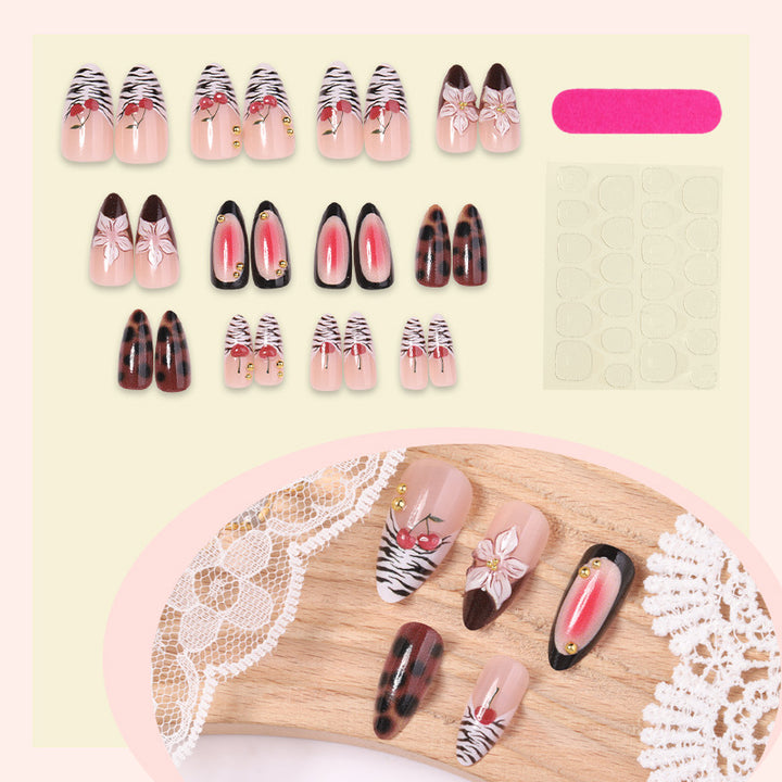 Artistic Press-On Nail Set with Floral and Pattern Designs Bowlift