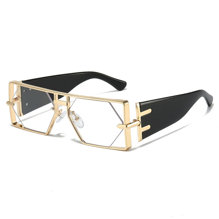 Geometric Shield Sunglasses with Premium Metallic Frame Bowlift
