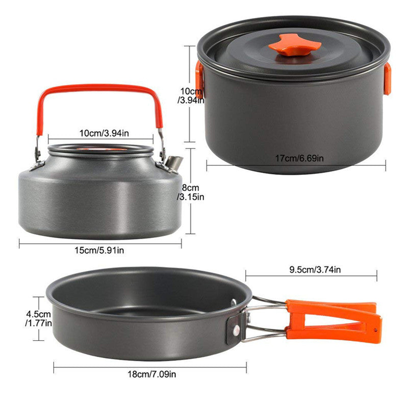 lightweight non-stick nesting camping cookware set with folding handles compact kettle pot pan and folding cutlery Bowlift