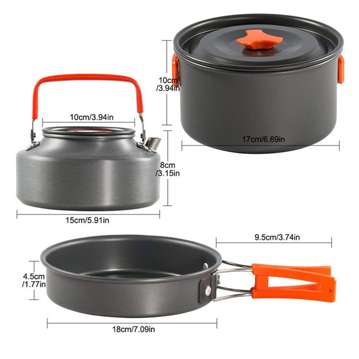 lightweight non-stick nesting camping cookware set with folding handles compact kettle pot pan and folding cutlery Bowlift