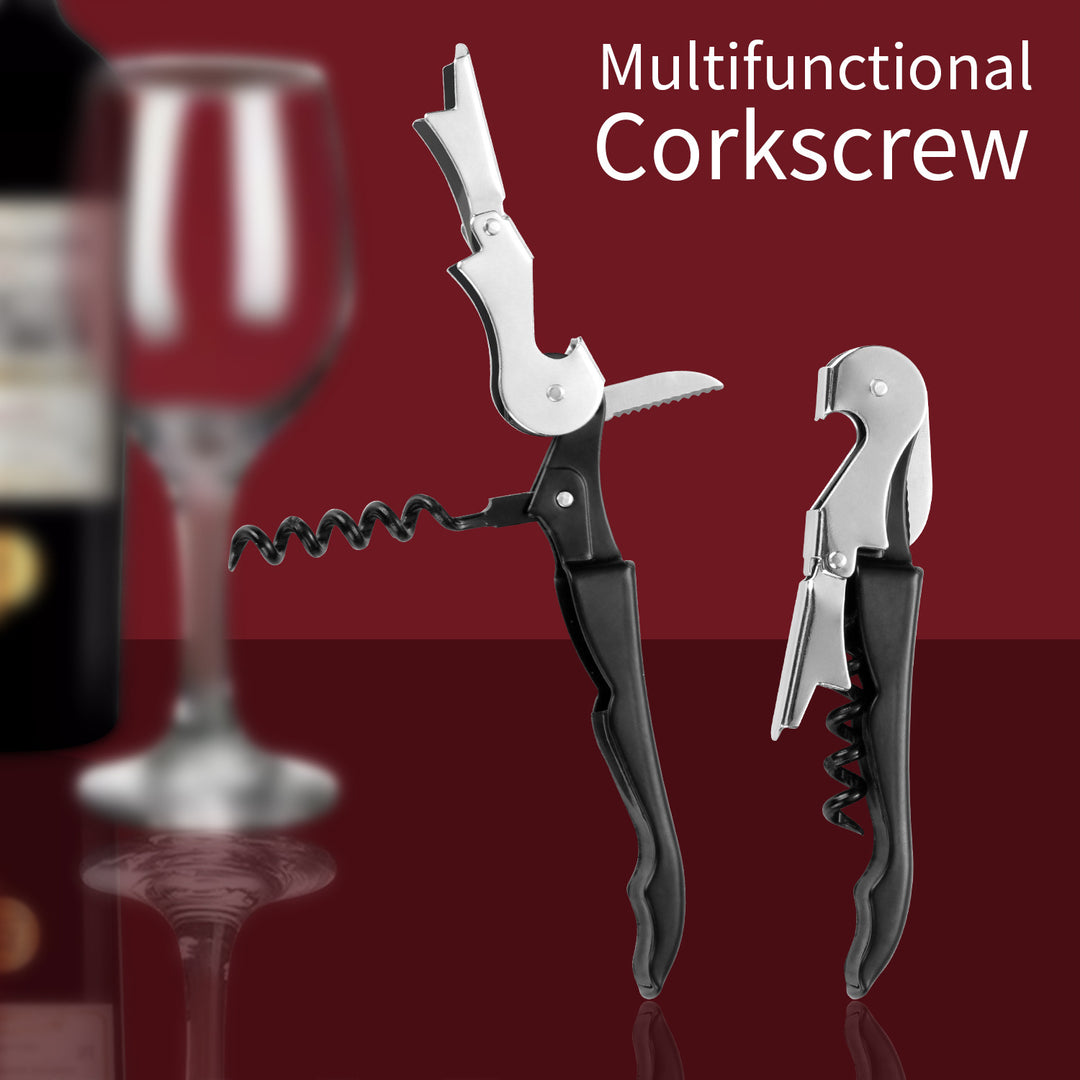 Dual-Hinge Waiter's Corkscrew with Serrated Foil Cutter and Ergonomic Handle Bowlift