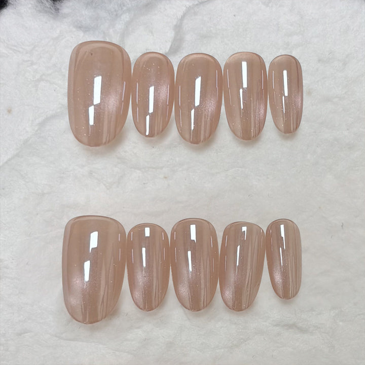 Glossy Nail Art with Subtle Stripes Bowlift