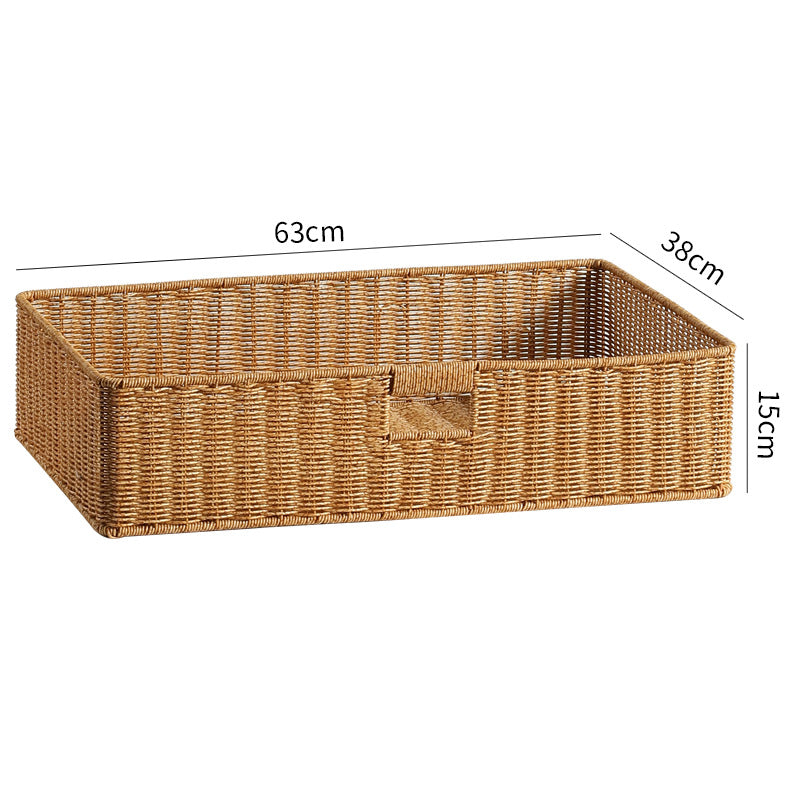 Handwoven Rectangular Storage Basket with Cut-Out Handles Bowlift