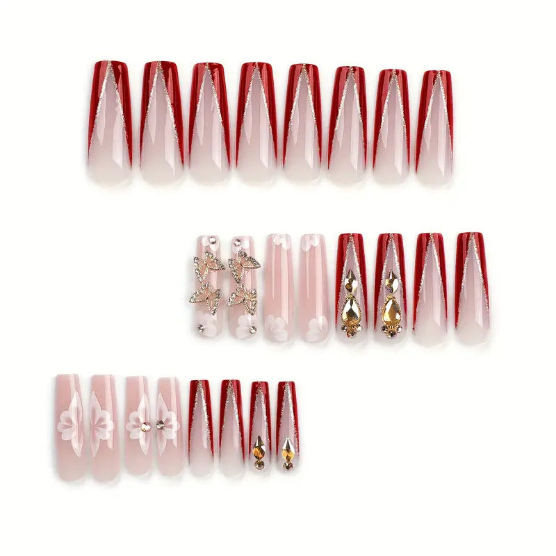 Glamorous Decorative Long-Length Press-On Nails Bowlift