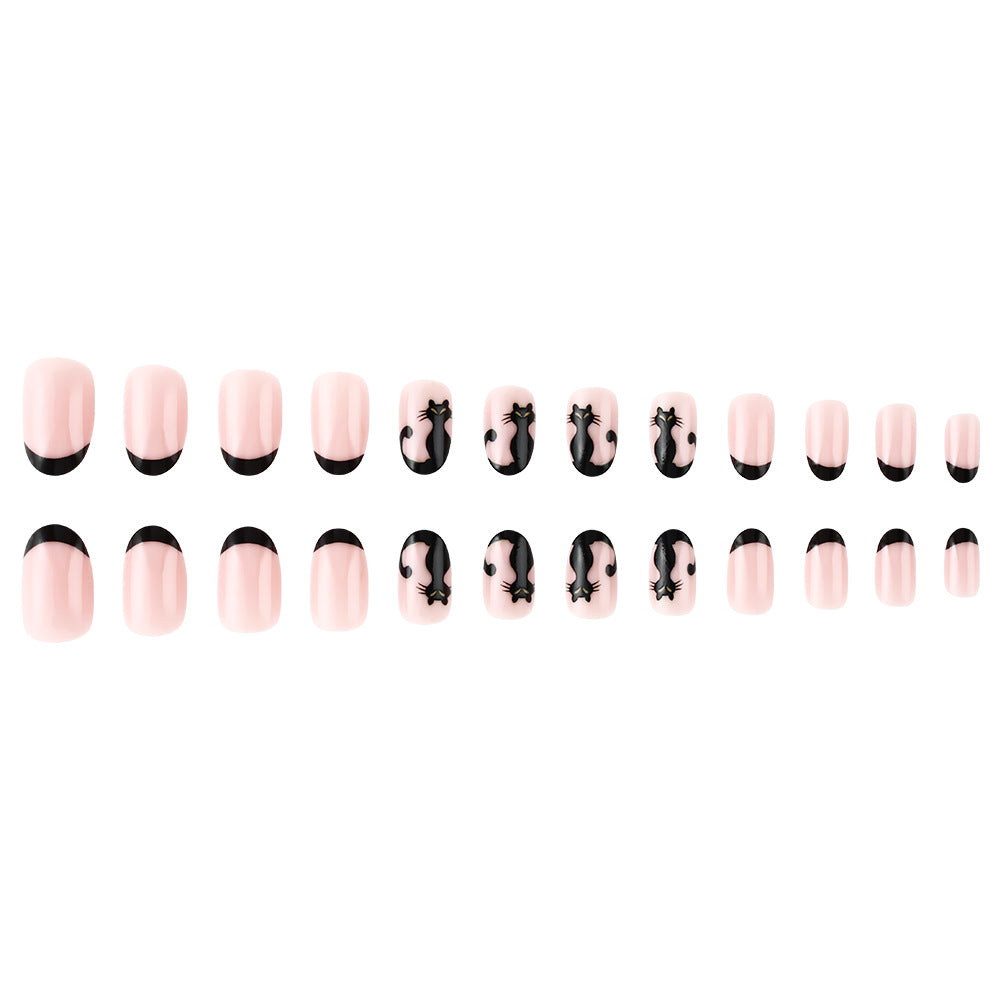 Artistic Cat-Themed Press-On Nails Bowlift