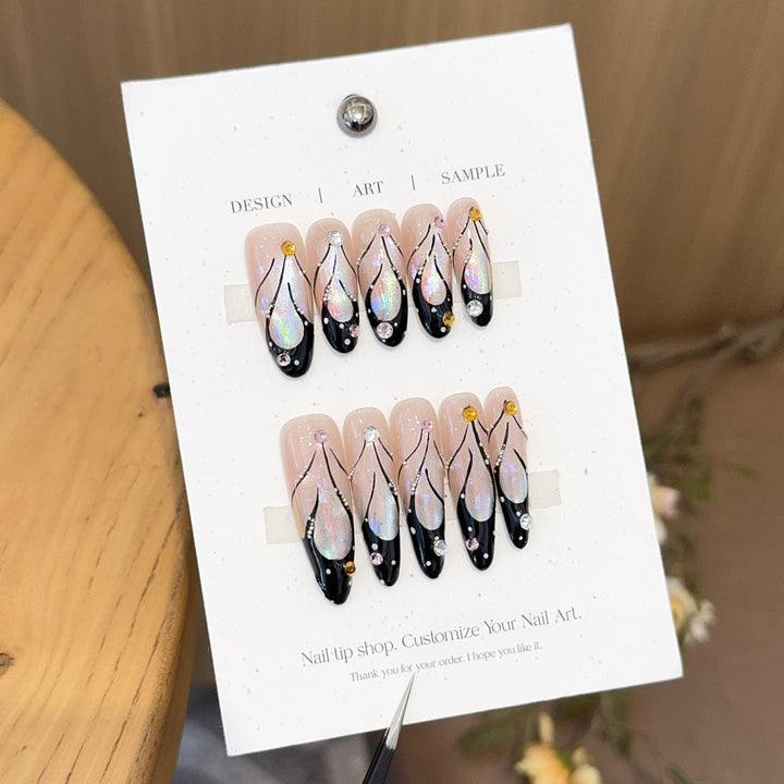 Artificial nails with artistic holographic accents Bowlift