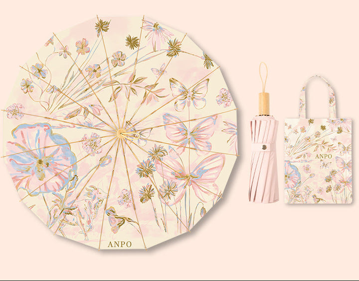 Ladies Foldable Sun Umbrella with Dreamy Floral Design Bowlift