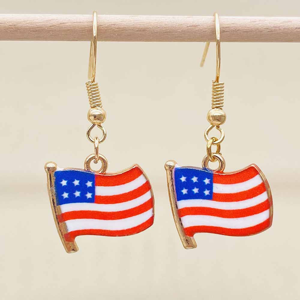 Women's filigree drop earrings with enameled flag pendants and metal hook closure Bowlift