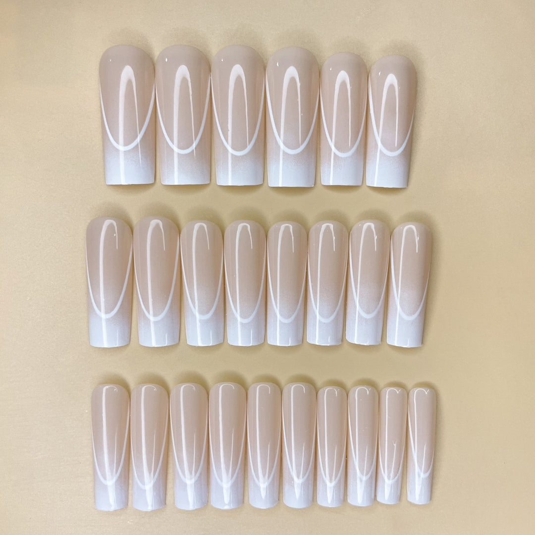 Elegant French Tip Long Nail Extensions Bowlift