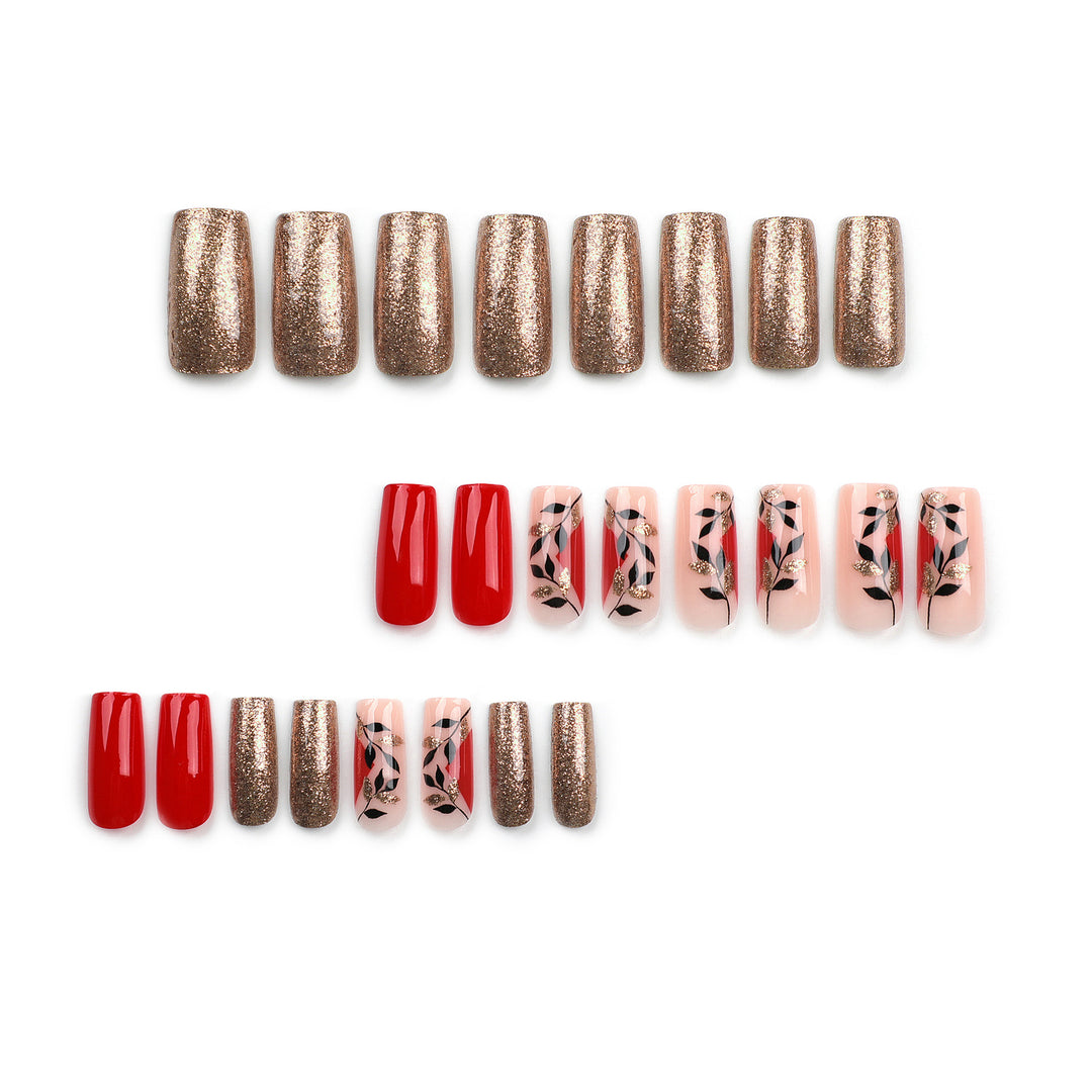 Artful Gel Nails with Elegant Floral Design and Glitter Accents Bowlift