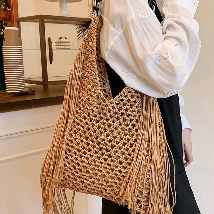 Handcrafted Stylish Tote Bag with Fringes Bowlift
