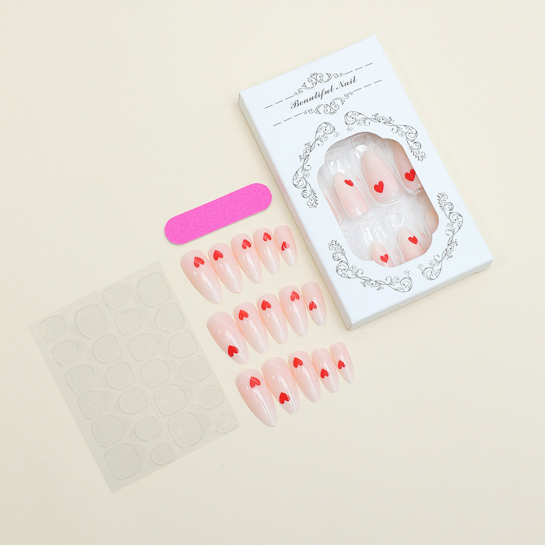 Acrylic nail set with stylish heart designs Bowlift
