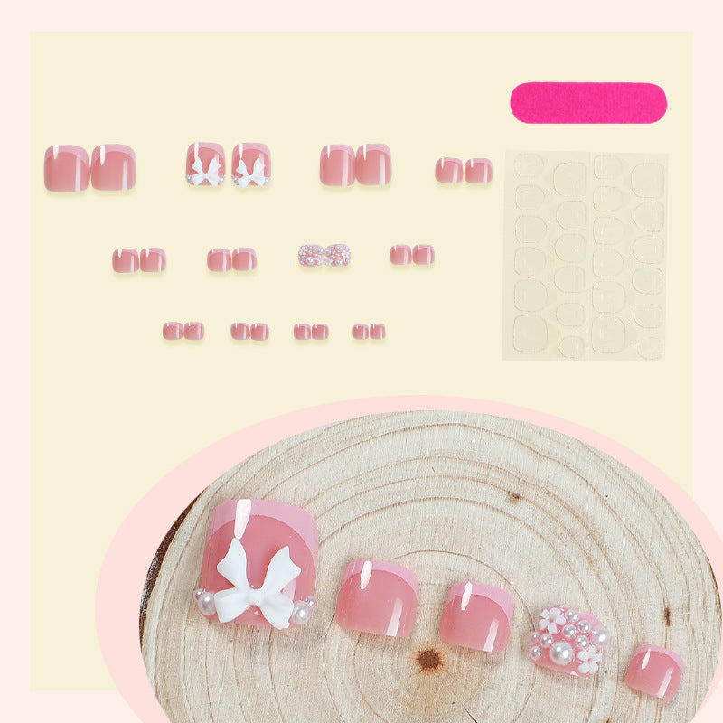 Artistic Press-On Nail Set with Decorative Bow and Gem Accents Bowlift