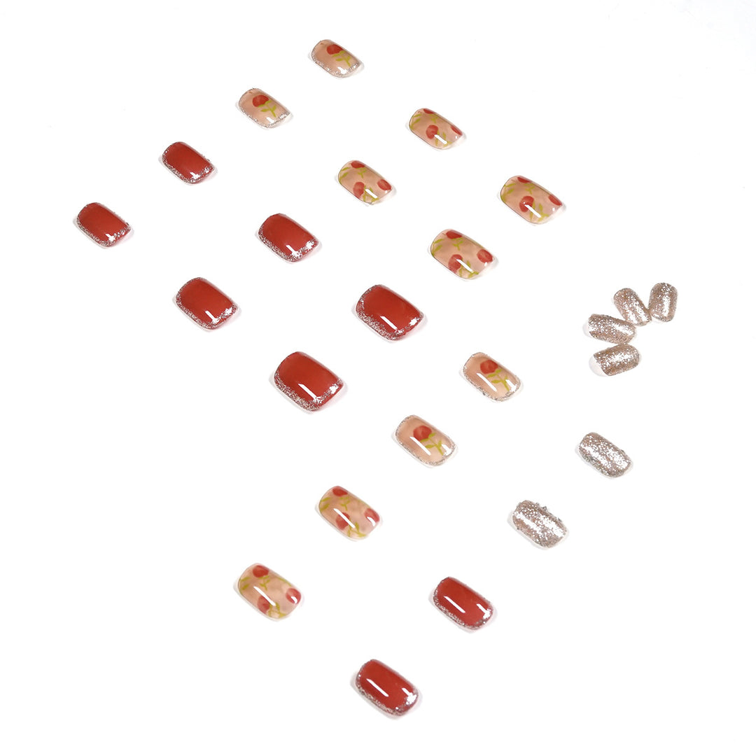 Artful nail art with natural gradient and floral accents Bowlift