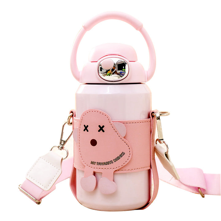Women's insulated drinking bottle with practical carrying strap and cute Bowlift design