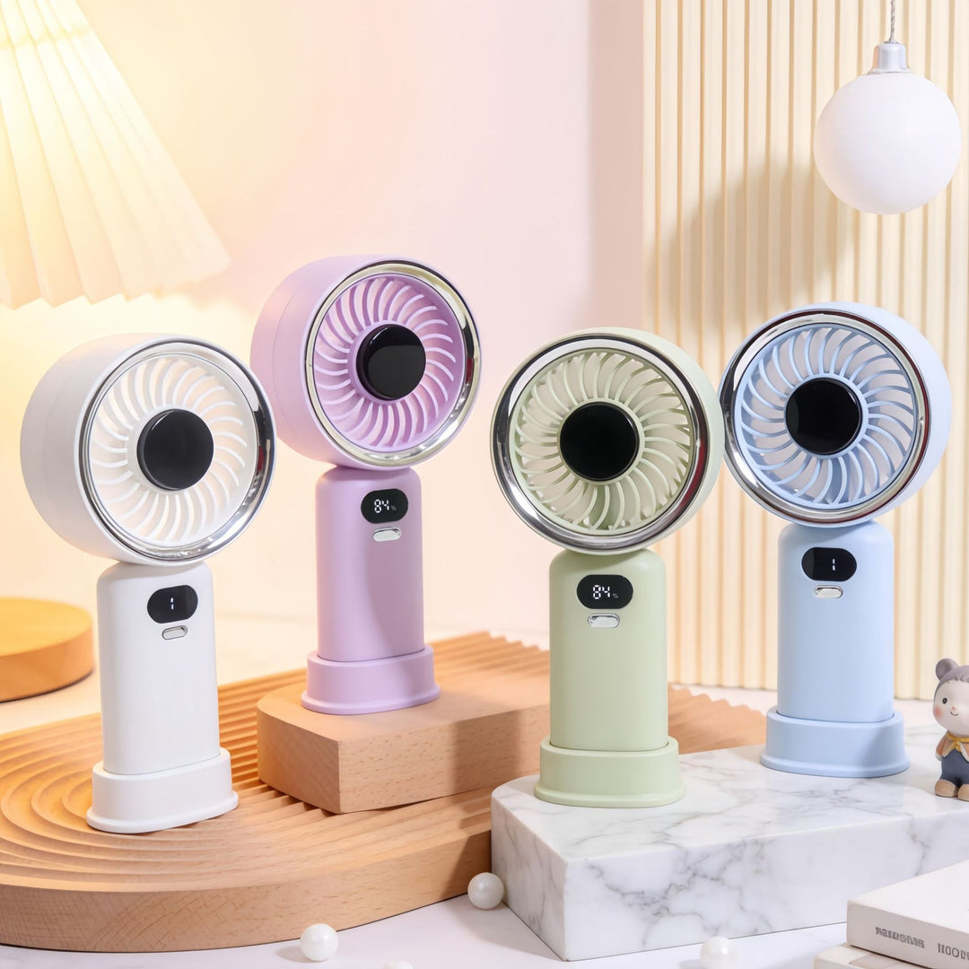 Ladies Portable Hand Fan with LCD Display and Variable Speed Control Bowlift