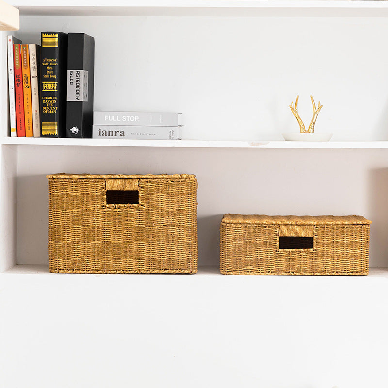 Women's Rectangular Storage Basket with Lid made of Natural Material Bowlift