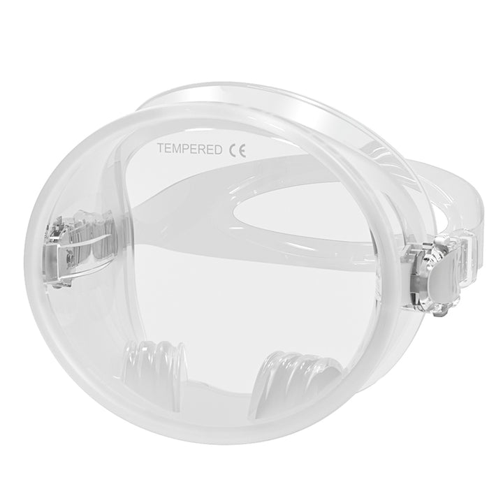 Diving mask with wide field of vision and adjustable headband Bowlift