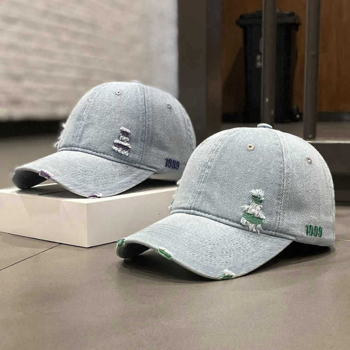 Unisex Distressed Denim Baseball Cap Bowlift