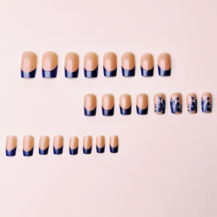 Artificial nails with blooming flower design and elegant French tip Bowlift