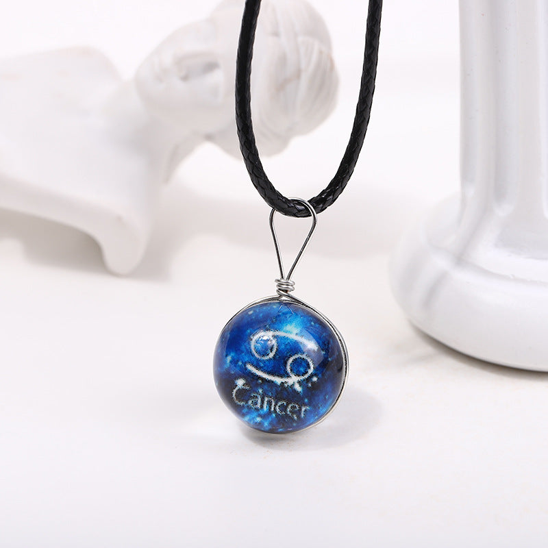 Zodiac Glass Dome Pendant Necklace on Braided Cord Bowlift