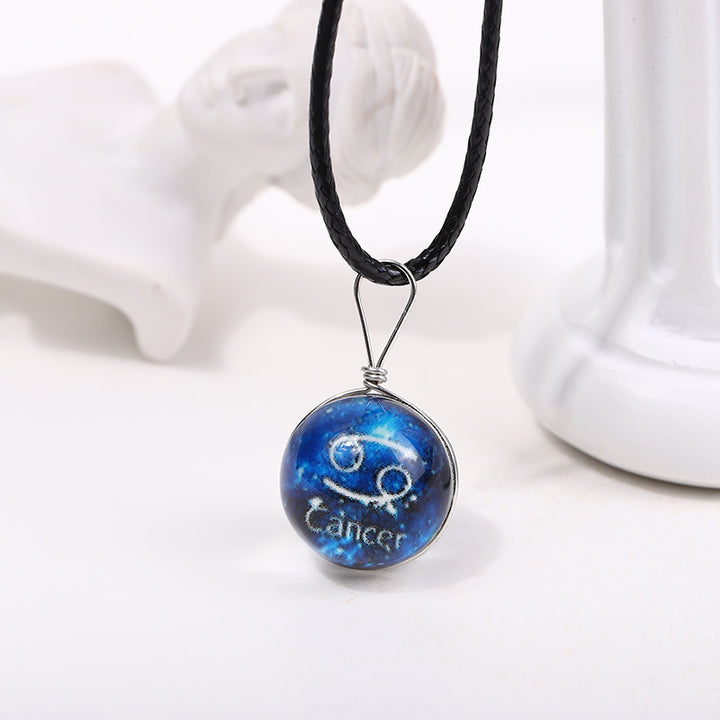 Zodiac Glass Dome Pendant Necklace on Braided Cord Bowlift