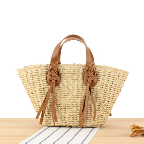 Braided beach bag with leather handles Bowlift