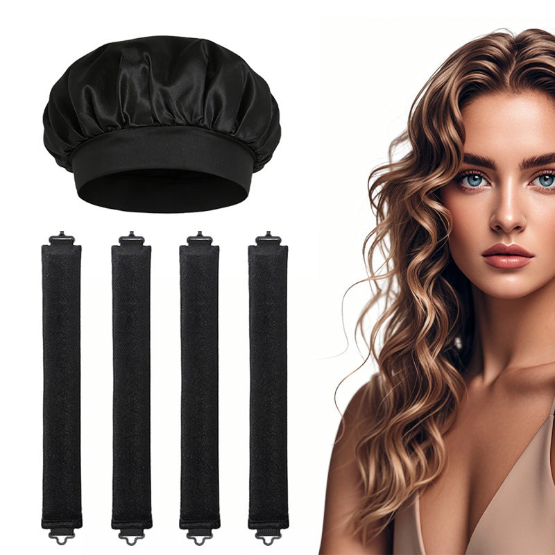Satin Sleep Cap and Hair Rollers