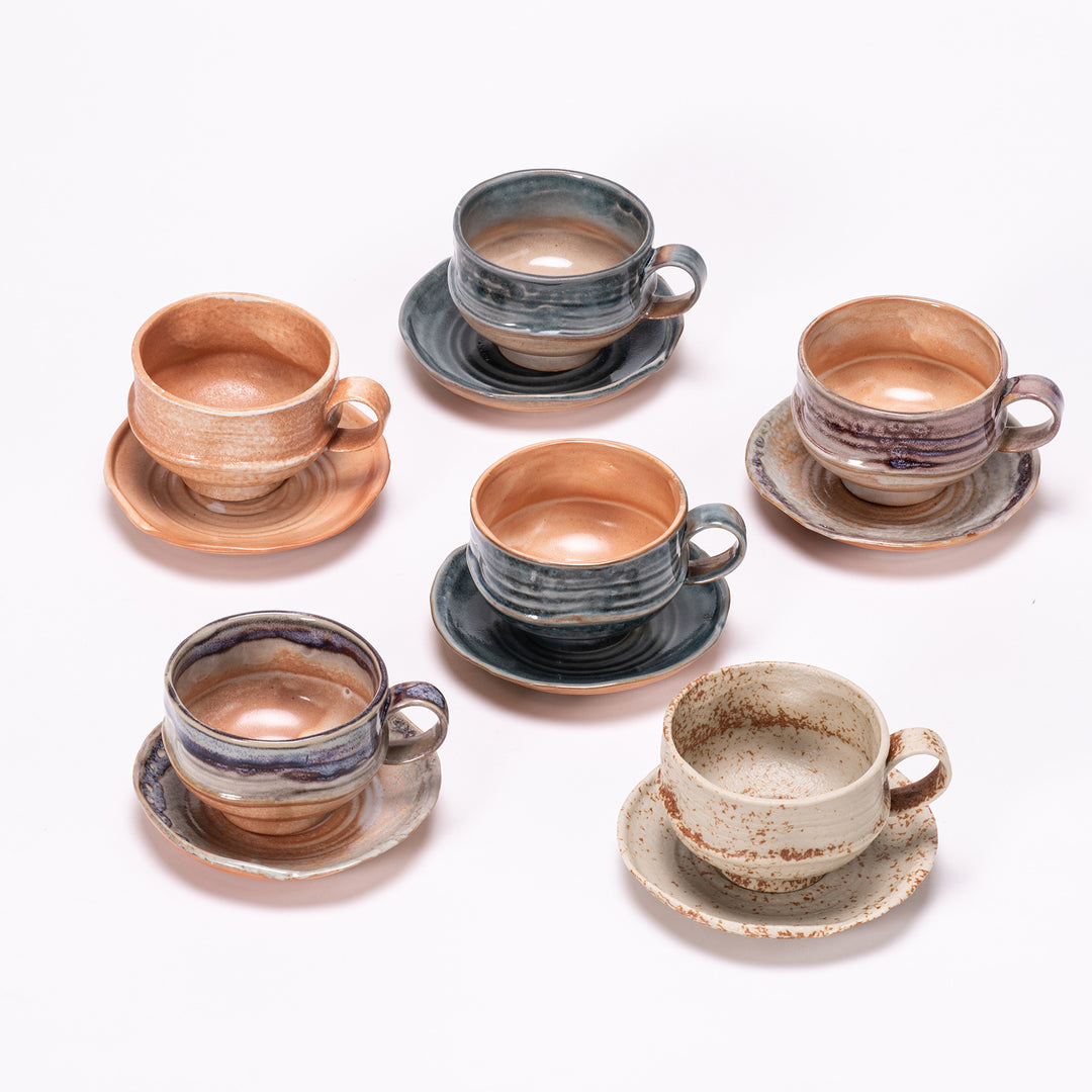 Handcrafted Glazed Footed Ceramic Teacup & Saucer Set Bowlift