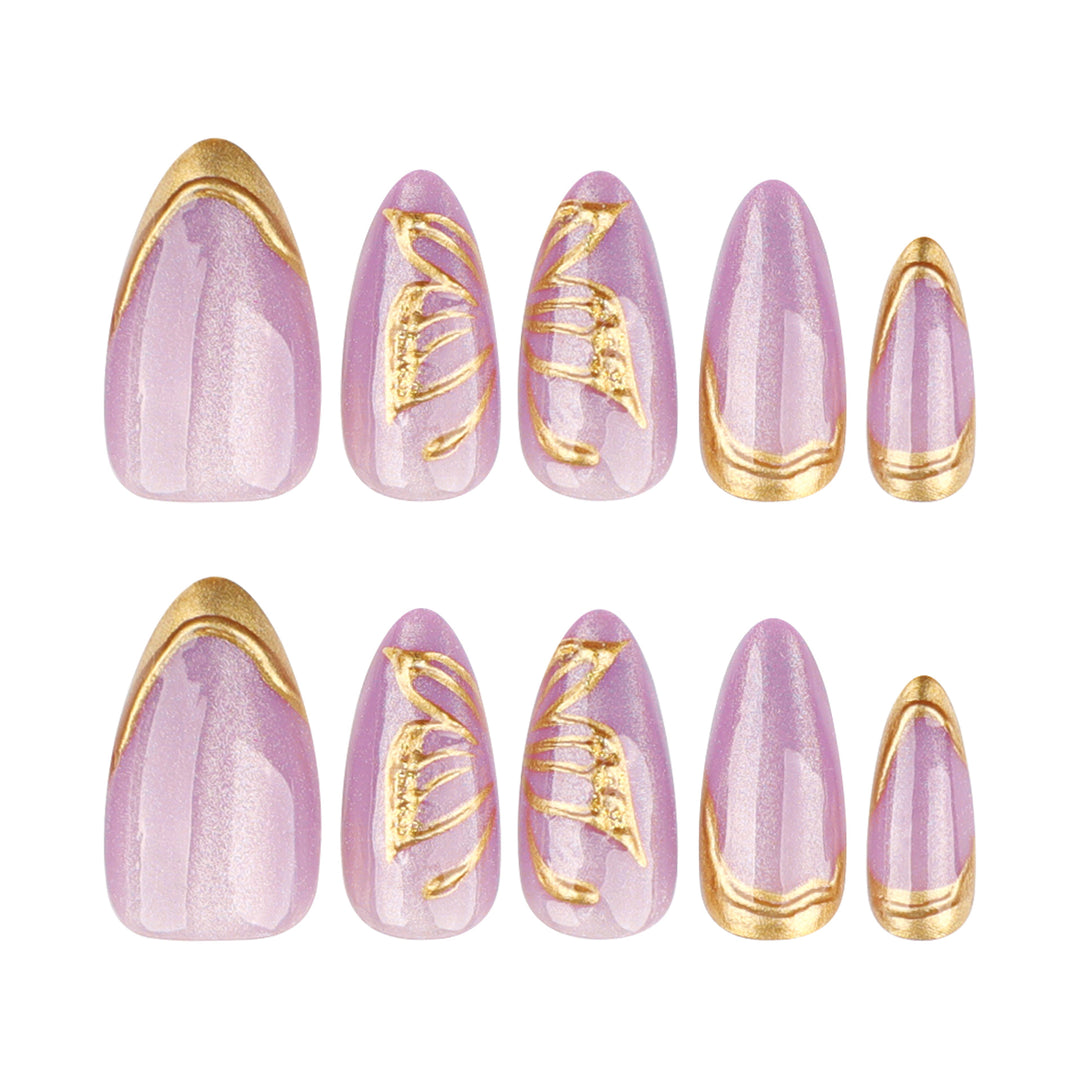 Artful Nail Extensions with Golden Accents Bowlift