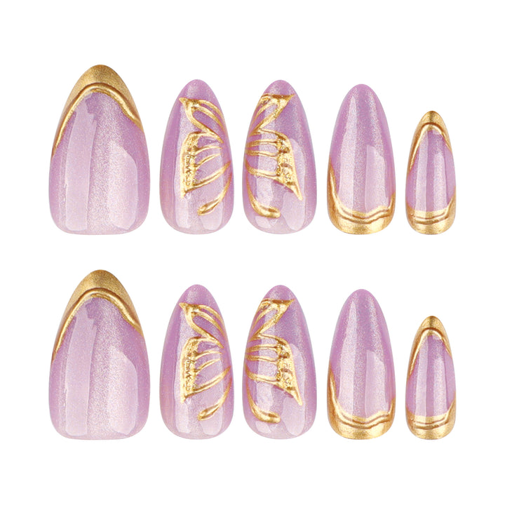 Artful Nail Extensions with Golden Accents Bowlift