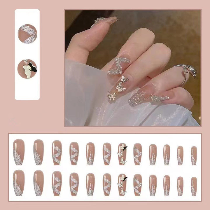 Trendy 3D design artificial nails with glitter and butterfly accents Bowlift