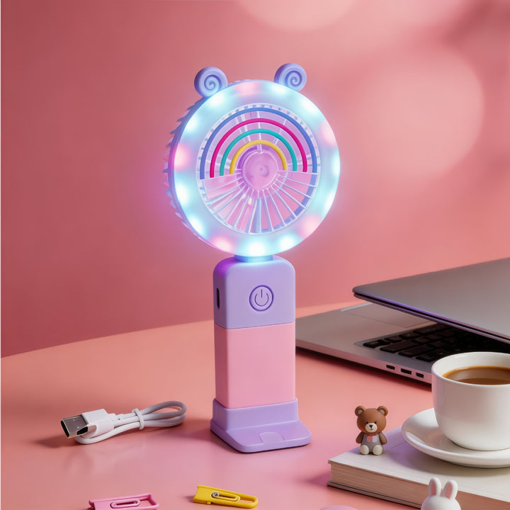 Women's Portable LED Fan with Playful Animal Design Bowlift