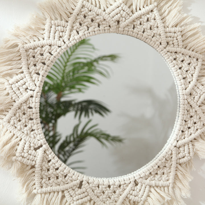 Macrame Decorative Round Wall Mirror Bowlift