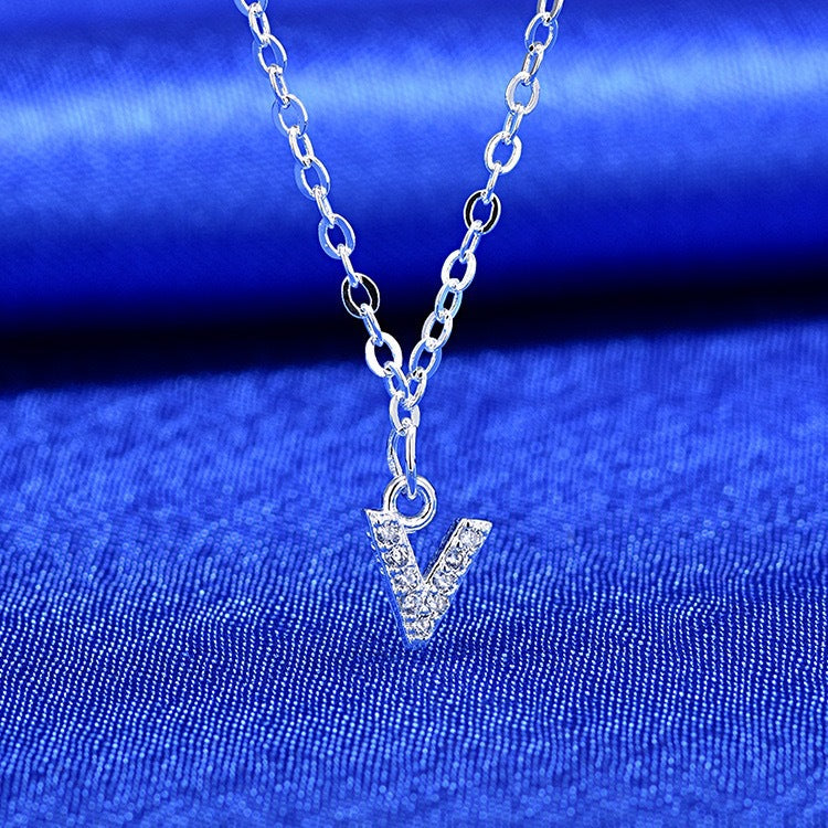 Dainty Pavé Cubic Zirconia Initial A Pendant Necklace Silver-Tone Chain Bowlift