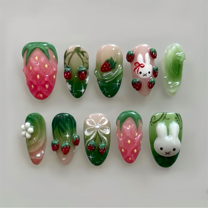 Creative Strawberry-Themed Press-On Nails Bowlift