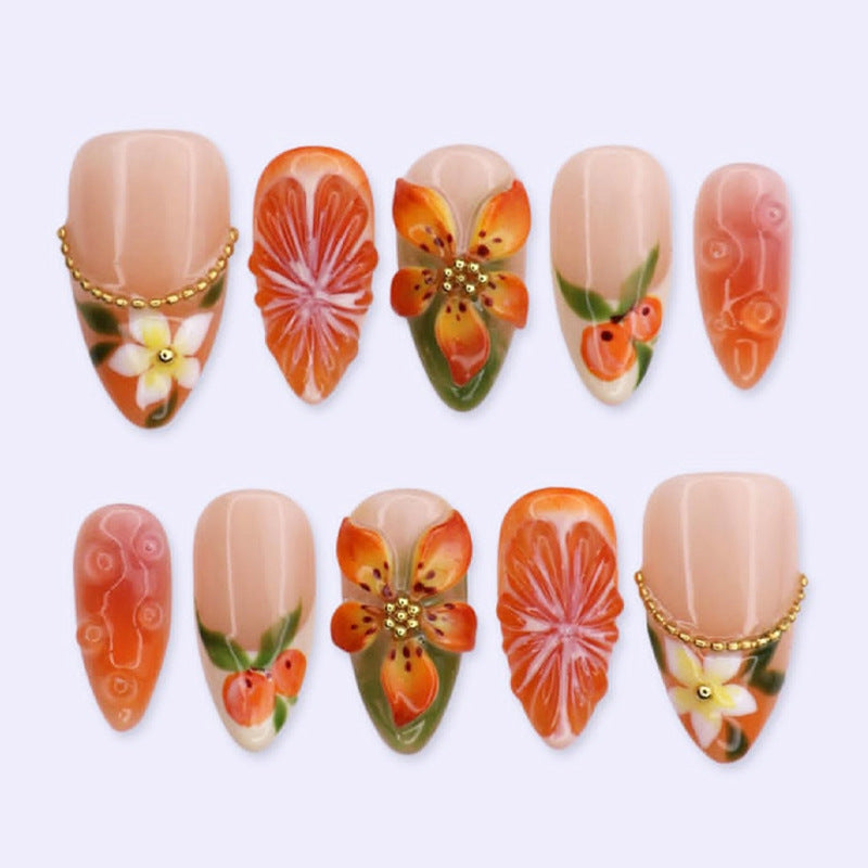Artificial nail set with colorful flower and glitter accents Bowlift