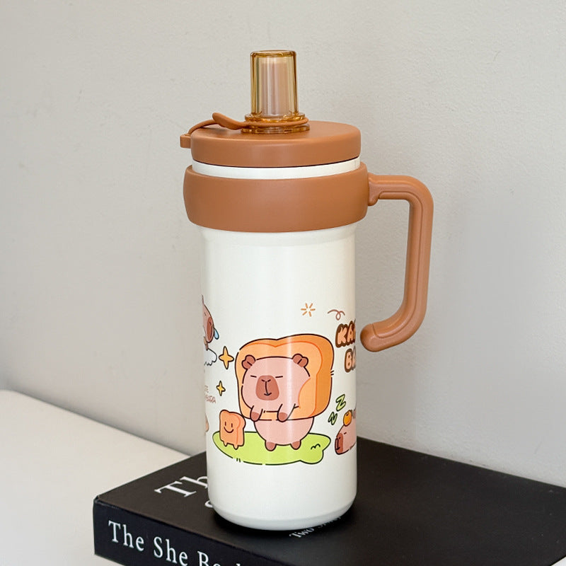 Ladies Insulated Water Bottle with Practical Carry Handle and Fun Animal Design Bowlift