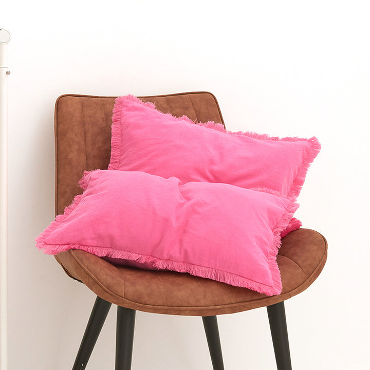 Textured Fringed Lumbar Pillow