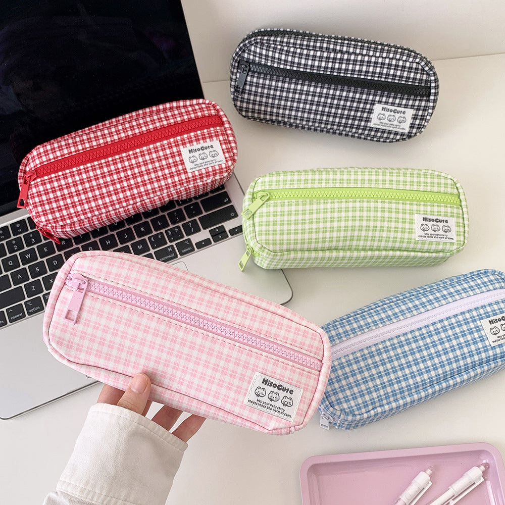 Stylish Gingham Checkered Pencil Case Bowlift
