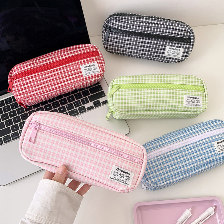 Stylish Gingham Checkered Pencil Case Bowlift