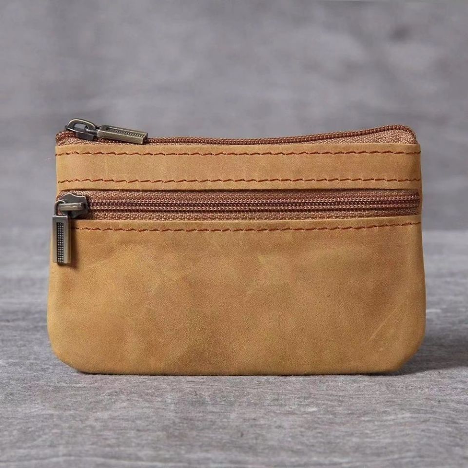 Compact Leather Zippered Coin Pouch Bowlift