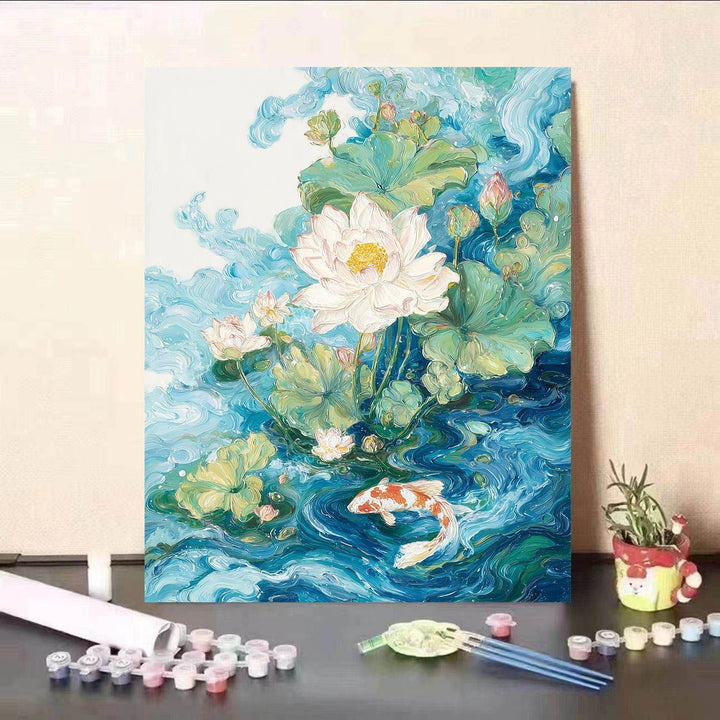 DIY Water Lily and Koi Fish Canvas Painting Kit Bowlift