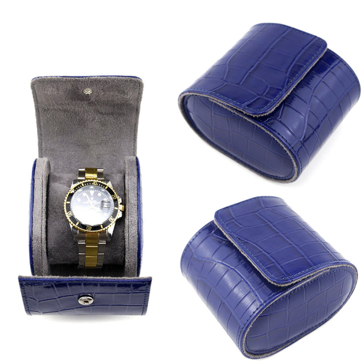 Embossed Leather Single Watch Travel Case Bowlift